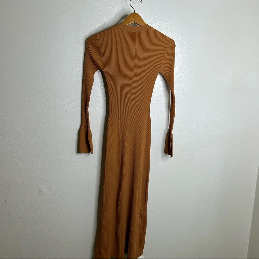 A.L.C. Tamara Button Front Maxi Dress Ribbed Long Sleeve in Cashew XS - Picture 9 of 12